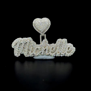 Personalizado totalmente helado Mossanite Michelle nombre colgante 925 plata esterlina hombres Hip Hop joyería Moissanite letra colgante - Product Image 1