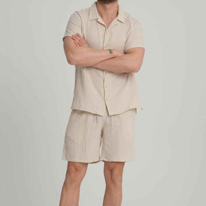 Ensemble polo et short d'été pour homme de haute qualité, en coton, tricoté, texturé, respirant, 2 pièces assorties - Product Image 3