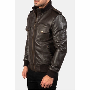 Veste tendance en cuir de vachette de qualité supérieure, veste en cuir à fermeture éclair pour hommes - Product Image 5