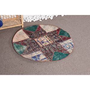 Alfombra de lana roja y verde vintage, 330x330 cm, estilo bohemio, área grande de retazos con respaldo de látex para pasillo o dormitorio - Product Image 2