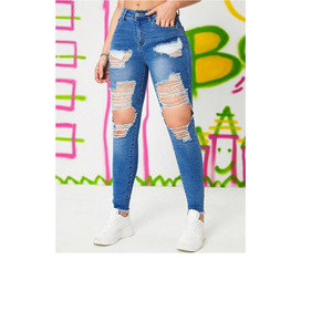 Precio al por mayor, pantalones pitillo personalizados a rayas, nuevo diseño, pantalones elásticos rasgados, pantalones vaqueros para mujer, proveedor de Bangladesh - Product Image 5