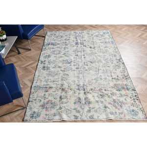 พรมขนาด 5.6x9.2 ฟุต, พรมวินเทจตุรกี, พรมขนสัตว์สีขาว - Product Image 1
