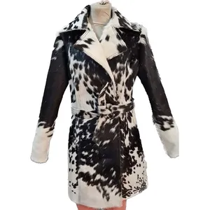 Beautiful Design Fashionable Women Natural Cowhide Leather Knee Length Coat Breathable Fur Coats For Women