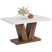 Table à manger convertible en bois de 47 pouces pour 4 personnes, design moderne, table de cuisine rectangulaire blanche, piédestal en forme de V brun rustique, hôtel