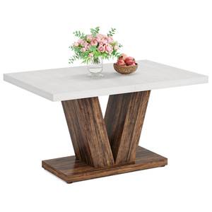 <span class=keywords><strong>Tavolo</strong></span> da Pranzo Convertibile in Legno da 47 Pollici per 4 Persone, Design Moderno, <span class=keywords><strong>Tavolo</strong></span> da <span class=keywords><strong>Cucina</strong></span> Rettangolare Bianco con Piedistallo a V <span class=keywords><strong>Marrone</strong></span> Rustico per Hotel - Product Image 5