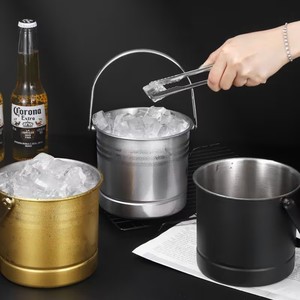 Seau à glace en acier inoxydable de qualité supérieure avec poignée et pinces, double paroi isolée, garde la glace congelée, idéal pour les bars et les fêtes - Product Image 1