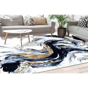 Tapis en marbre blanc et noir : Tapis d'appoint moderne et scintillant, tapis doux non tissé - Product Image 1