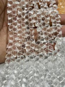 คริสตัลควอตซ์ธรรมชาติทรงหยดน้ำเจียระไนแบบแฟนซี ขนาดประมาณ 6x9 มม. ความยาว 8 นิ้ว - Product Image 6