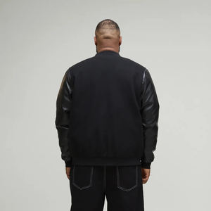 Chaqueta de talla grande pesada con logotipo bordado de chenilla personalizado con mangas de cuero, chaqueta universitaria de Hip Hop transpirable para hombre - Product Image 3