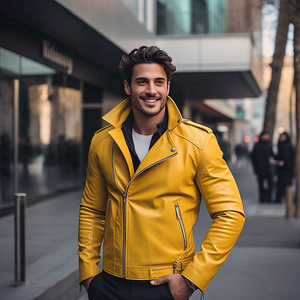 เสื้อแจ็กเก็ตหนังผู้ชายสีทึบคอตั้งกระเป๋ามอเตอร์ไซด์เสื้อแจ็กเก็ตหนังแฟชั่นสไตล์สตรีท - Product Image 3