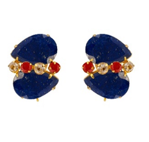 Lapislázuli, citrino y Gema de rubí teñida, de forma redonda y pera pendientes de plata de ley 925, novedad - Product Image 1