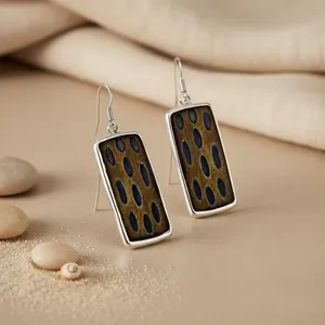 Boucles d'oreilles pendantes géométriques en pierre naturelle plaquées argent pour femmes, avec serti rectangulaire en alliage vintage, bijoux de mariage - Product Image 2