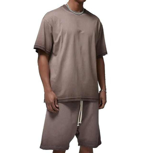 Ensemble de shorts pour hommes Streetwear délavés à l'acide, poids lourd, ample, 100% coton, pantalon court décontracté et ensemble de t-shirts délavés à l'acide - Product Image 3