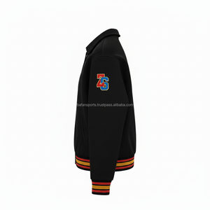 Veste universitaire en mélange de laine de qualité supérieure 450 GSM doublure intérieure douce noir avec garniture jaune rouge Logo personnalisé veste universitaire pour homme - Product Image 5