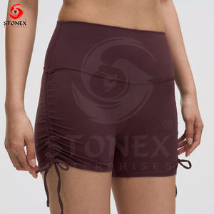 Custom Women Custom FiberShorts Cintura Alta Yoga Workout Gym Spandex Shorts Con Bolsillos y Logo - Product Image 3