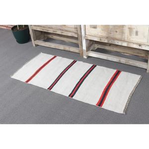 Tapis turc vintage 1,9 x 4,2 pieds, petit tapis, tapis en laine blanche Kilim - Product Image 4