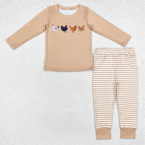 Ensemble de vêtements 2 pièces pour filles, robe à manches longues avec imprimé poulet et pantalon rayé, motif à pois confortable pour les tout-petits - Product Image 5