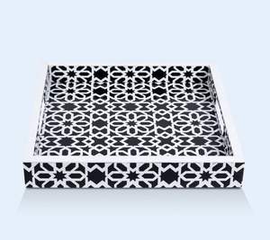 Plateau de service élégant en résine incrustée pour thé, café, collations, petit-déjeuner, cuisine et table à manger, décoration indienne - Product Image 2