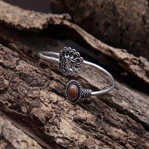 925 Sterling Silver <b>Adjustable</b> Cuff Peacock <b>Bracelet</b> with Sunstone Stylish Trendy Oxidized Handmade Jewelry Wedding Anniversary - Product Image 1
