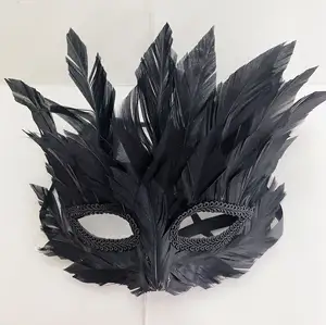 Carnaval Demi-visage Noir Rose Princesse Plume Masques À La <span class=keywords><strong>Main</strong></span> Vénitien Noir Corbeau Plume Halloween Masques - Product Image 1