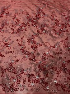 Meilleur prix 100% polyester tissu perlé de luxe fait à la main fournisseur indien motif de maille tissé pour la fabrication de robe de mariée avec Zircon - Product Image 3