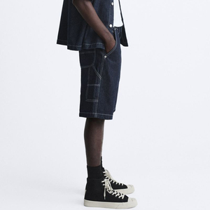 Pantalones cortos de carpintero para hombre, ropa de calle de verano, pantalones cortos sueltos de trabajo, pantalones cortos holgados con costuras en contraste, pantalones cortos personalizados para hombre - Product Image 3