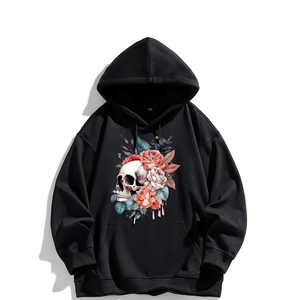 Sudadera con capucha de punto de algodón 100% unisex, estampado de transferencia térmica OEM, patrón de esqueleto de Calavera, cuello redondo para invierno - Product Image 3