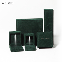 WEIMEI Maßgefertigte LED-Schmuckbox aus Samt in Grün für Ringe, Halsketten, Armbänder, Ohrringe Hochwertige Schmuckverpackung