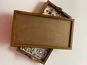 Bandeja otomana de madera de nogal moderna con asas Bandeja de servicio para decoración de sala de estar Idea de regalo para el hogar - Product Image 2