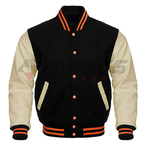 Letterman Varsity Chaqueta de bombardero de béisbol Mangas de cuero genuino Chaquetas de cuerpo de lana Opción de colores del equipo - Product Image 1
