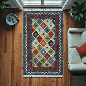 Tapis Kilim en Laine/Soie Tissé à la Machine, Motif Original Moderne, Écologique, à Poils Courts, Idéal pour la Gym et le Salon - Product Image 6