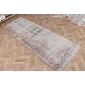 Vintage Rug, 2.6x7.8 ft Runner Rug, Gray <b>Brown</b> <b>Wool</b> Rug - Product Image 3