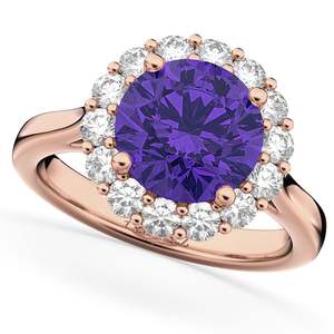 Bague de fiançailles Halo Tanzanite Diamant Or rose 14K 3.10ct Clarté VS Certifié IGI Plaqué Rhodium Bijoux en or jaune fin - Product Image 3