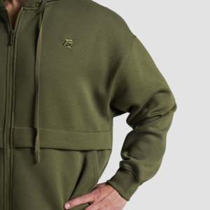Sweat à capuche cargo GAI effet usé en coton French Terry camouflage olive avec fermeture éclair, style streetwear avec étiquette personnalisée - Product Image 5