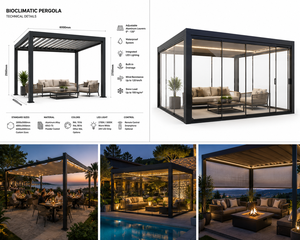 Pérgola Moderna de Aluminio con Recubrimiento en Polvo Blanco, Estructura Rectangular para Patio Trasero con Iluminación LED y Techo de Madera - Product Image 4