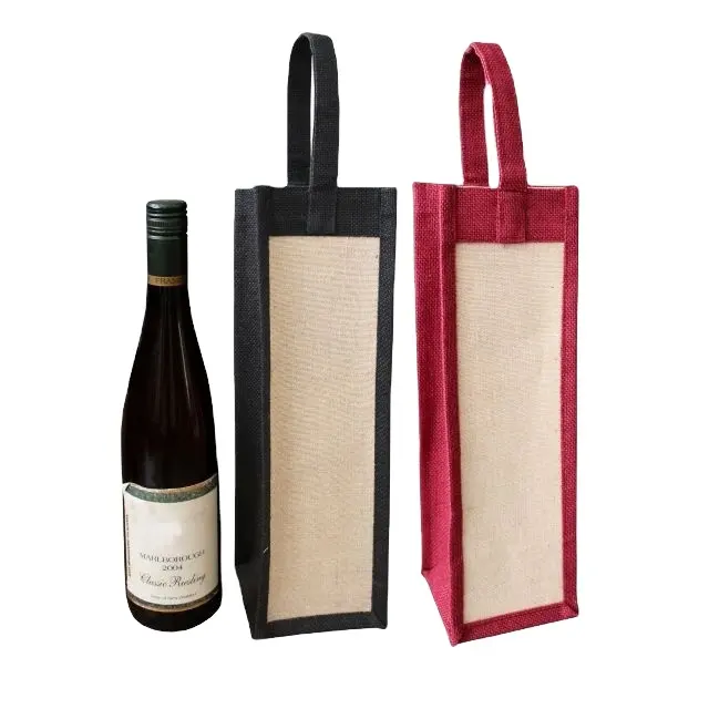 Sıcak satış jüt şarap şişesi çantası jüt şarap taşıma çantası kolları ile promosyon jüt şarap çantası satın Online hindistan