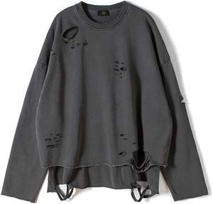 Streetwear vintage déchiré sweat hommes mode automne couleur unie sweat surdimensionné - Product Image 1