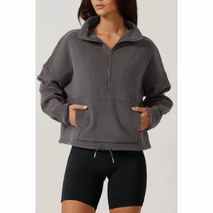 Venta al por mayor deportes mujeres cremallera logotipo personalizado pulóver en blanco 100% algodón media cremallera sudaderas para mujeres - Product Image 1