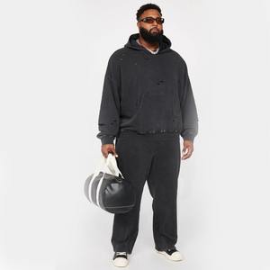 Sudadera con Capucha para Hombre, Estilo Holgado, Gris, Lavado Ácido, Felpa Gruesa, Ecológica, Transpirable, con Detalles Desgastados, Estilo Canguro, Superventas - Product Image 6