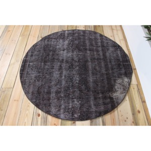 Tapis vintage 4,6 x 4,6 pieds, tapis turc noir à fleurs en laine - Product Image 3