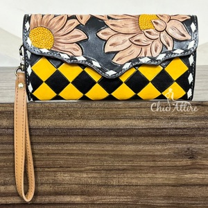 กระเป๋าสตางค์หนังลายตารางแบบยาว พร้อมช่องใส่บัตรและเงินสด ป้องกัน RFID สำหรับผู้หญิง พร้อมสายคล้องข้อมือ - Product Image 1