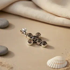 Colgante de Cruz de Cuarzo Ahumado de Plata 925, Hecho a Mano, con Acabado en Oro Rosa, Regalo para Mujer con Dijes de Topacio, Rubí y Turquesa, Principalmente Platino - Product Image 2