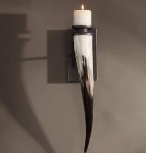 Portavelas de cuerno de búfalo de color natural, cuerno natural, cuerno ligero, decoraciones de pared, portavelas - Product Image 1