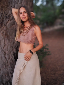 Khadi Top court d'été décontracté pour femme 100% coton motif solide avec frange à pompon Khadi vêtements tricotés haut à cordes - Product Image 4