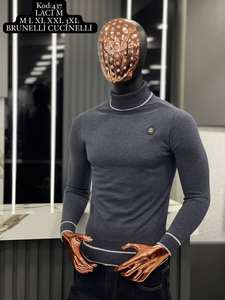 Suéter informal de otoño para hombre para cuello Polo manga larga cremallera calor cálido Cachemira Mohair estampado Jacquard Logo botón raya letra. - Product Image 2