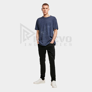 T-shirt pour homme en coton uni délavé à l'acide, coupe ajustée, pour le sport en plein air, col rond, manches courtes, motif uni, col rond - Product Image 4
