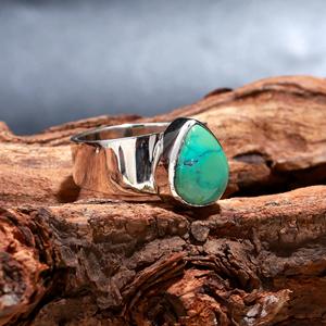 Joyería Piedras preciosas a granel Plata de Ley 925 Corte de pera ajustable Ajuste de bisel de turquesa verde Anillos de piedras preciosas para novia - Product Image 2