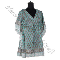 Gaun malam wanita Afrika gaun etnik wanita gaun Kaftan pendek wanita KFCS030 gaun wanita manufaktur motif blok tangan terbaik