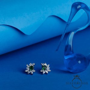 NOVAMART Fine Silverings 925 Sterling Silver Marquise Cut Diamond Cluster Trust Her Gold <b>Earrings</b> Floral <b>Stud</b> & Hoop Design for - Product Image 4
