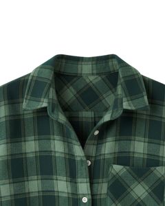 Camisa de Franela a Cuadros Verde para Mujer, Manga Larga, con Botones, Informal, de Algodón Suave, para Otoño e Invierno, Estilo Diario, ¡Compra Ahora! - Product Image 5